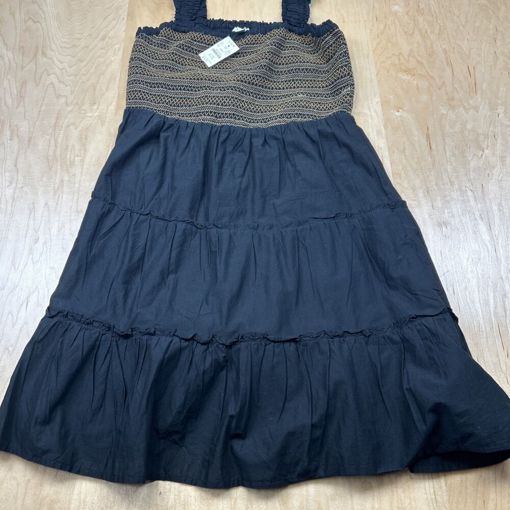 J.Crew Smocked Tiered Dress Women’s Medium Black Cotton Ruffle Straps NWT - Picture 2 of 11